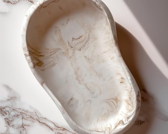 Jesmonite Tray: Handmade Oval Marble Effect Decorative Tray