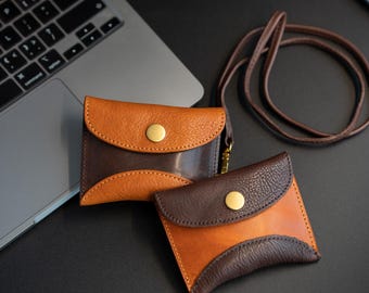 Handmade Cowhide Leather Coin Pouch with Snap Closure