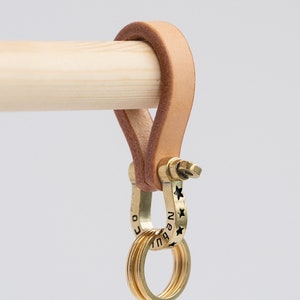 Vintage Tan Leather Keychain with Brass Ring – Handmade Unisex Gift