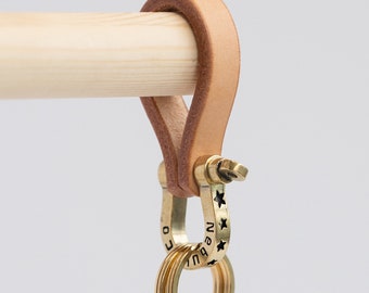 Vintage Tan Leather Keychain with Brass Ring – Handmade Unisex Gift
