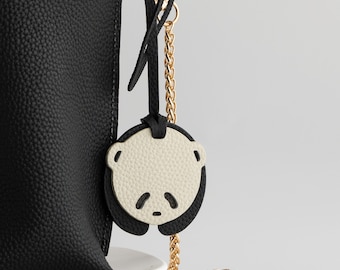 Adorable Leather Panda Bag Charm - Handcrafted Cute Panda Keychain for Handbags and Purses