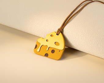 Handmade Leather Cheese Charm Keyring: Personalized Foodie Gift