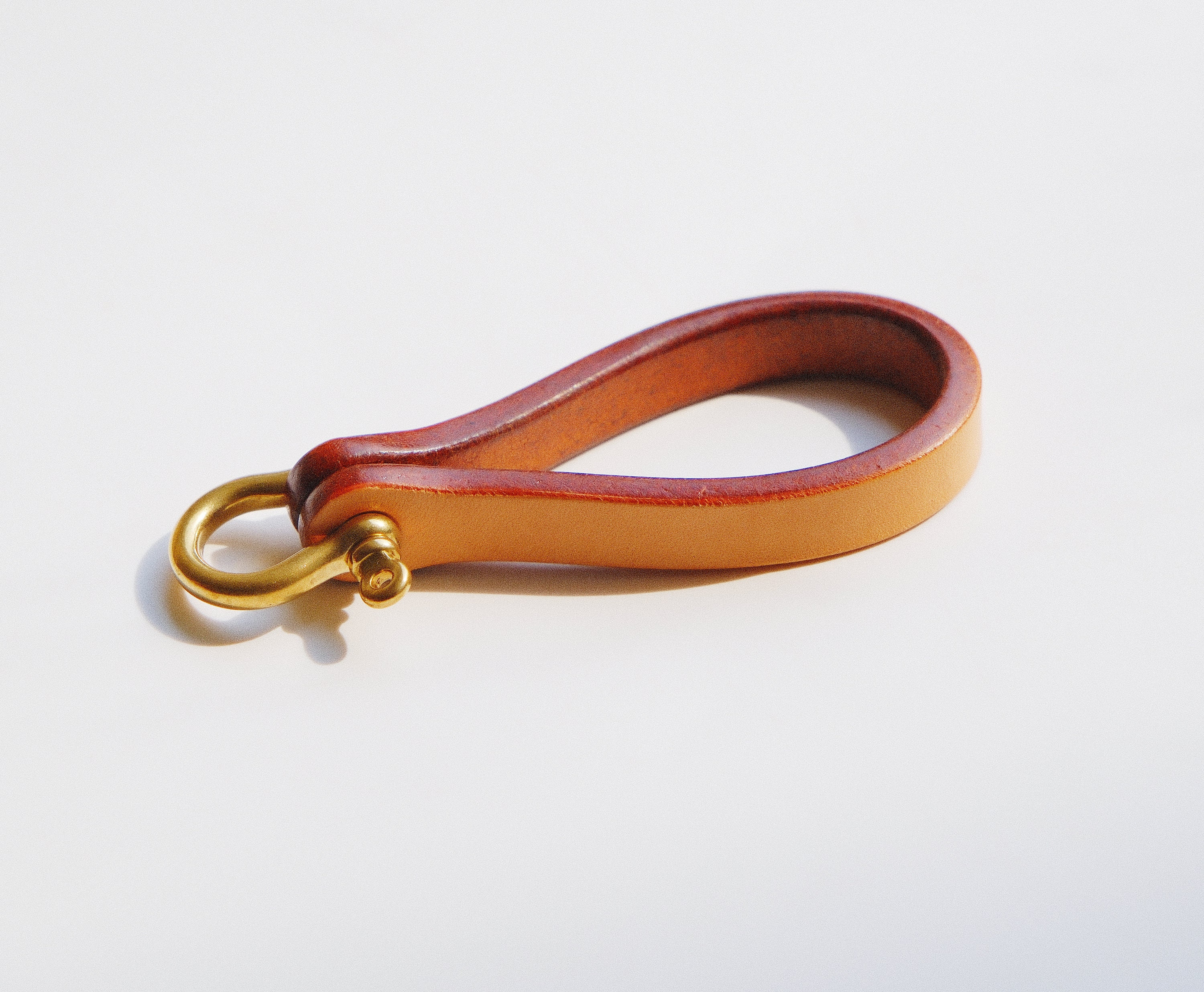 Handmade Tan Leather Keychain: Brass Ring, Vintage Style