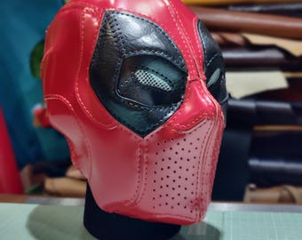 Handmade Red & Black Leather Full Head Mask: Cosplay Costume