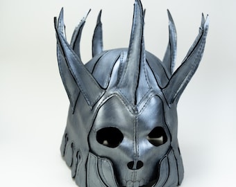 Handmade Leather Skull Helmet: Gothic LARP Armor, Halloween Mask