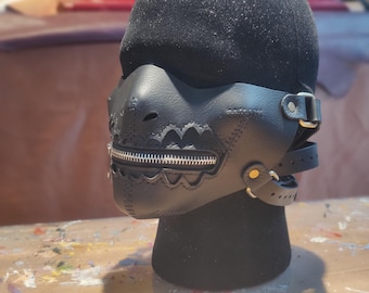 Handmade Black Leather Steampunk Mask: Silver Zipper, Gothic Cosplay