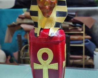 Handmade Egyptian Pharaoh Leather Storage Box: Anubis Ankh Decor