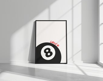 Póster de bola 8 / Lámina de billar de moda, arte mural retro de la suerte (descarga digital)
