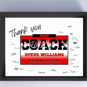 Personalized Coach Thank You Gift | Team Signature Poster | Custom Printable Keepsake for Coach | End of Season Gift from Players | Baseball