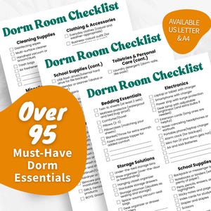 Dorm Room Checklist for College Freshman Essentials Dorm Packing List of College Supplies Printable Checklist Dorm Room List Essentials