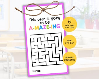Back to School Treat Tags First Day of School Gift Tags Maze Game Printable Gift Tags for 1st Day of School Treat Tag for Great School Year