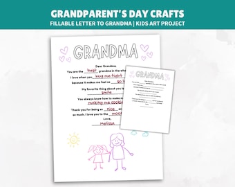 Fillable Letter to Grandma Printable Grandparents Day Craft Printable Gift from Grandkids Art Project Day Care Activity Keepsake Memory