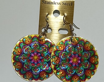 Painted Capiz Shell Earrings from the Philippines
