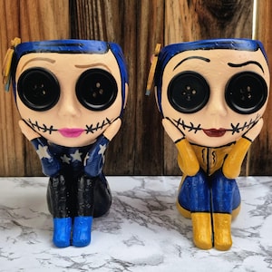Coraline: Coraline Hand-Painted Planter, Upcycled Pot, Coraline Inspired Decor