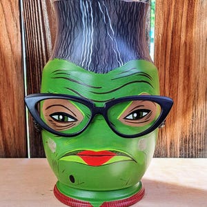 Human Resources Lady Vase - Colorful Pottery - Hand-painted Vase - Painted Flower Pot - Art Pottery - Painted Glass - Custom Pottery Gift
