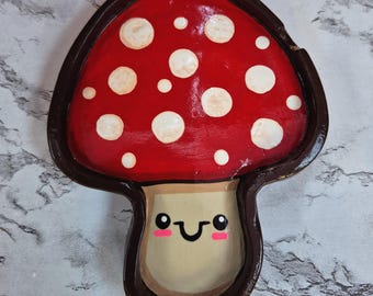 Cenicero de seta Kawaii – Hecho a mano con arcilla de secado al aire - Decoración para el hogar con temática nerd - Decoración para el hogar con temática de setas