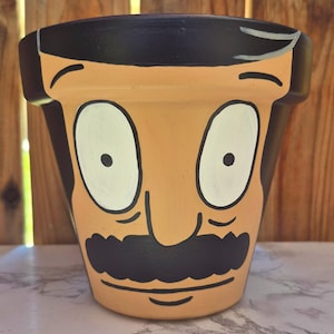 Bob's Burgers Bob Belcher Planter, Hand-Painted Terracotta, Painted Pots Decor, Indoor Garden Decor, Bob's Burger Gifts, Gifts for Him