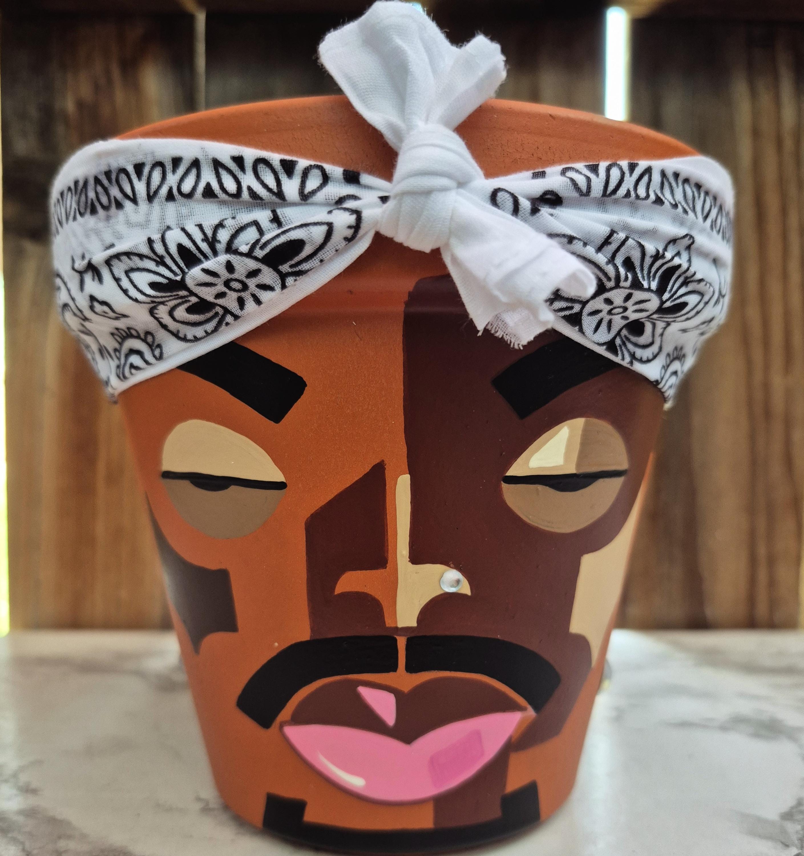 Tupac Shakur Hand-painted Terracotta Planter, 90s Legend Decor