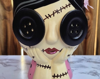 Goth Ceramic Head Planter - Gothic Home Decor - Pastel Goth Girl Pot
