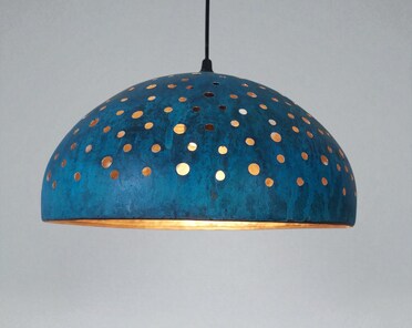 Abat-jour cylindre en tissu bleu 40cm Corep