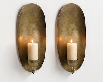Set of 2 Wall Candle Holders, Brass Wall Sconce, Modern Bronze Decor