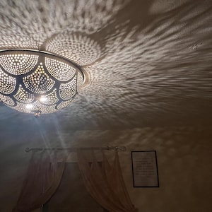 Flush Ceiling Light – Handmade Brass Flush Mount, Antique Brass Lamp, Moorish Lighting, Entryway Hallway Decor image 3