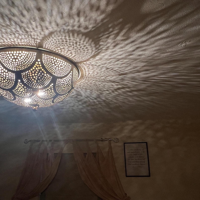 Flush Ceiling Light – Handmade Brass Flush Mount, Antique Brass Lamp, Moorish Lighting, Entryway Hallway Decor image 3