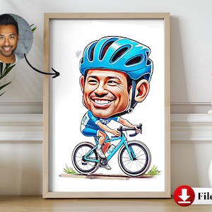 Gepersonaliseerde karikatuurfietser cadeau voor hem | Aangepaste fietscartoon | Uniek fietscadeau | Grappig handgetekende portret | Ideaal voor fietsers
