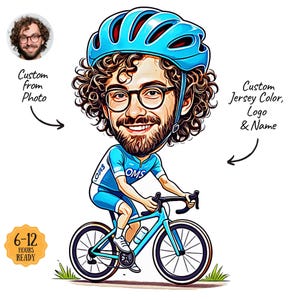 Custom Cyclist Cartoon Portrait | Personalized Caricature | Unique Bicycle Rider Gift | Hand-Drawn Cycling Art