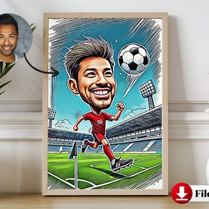 Personalized Soccer Caricature | Custom Fathers Day Cartoon From Photo | Art for Football Lovers | Unique Gift Idea | Fun Soccer Portrait