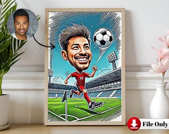 Personalized Soccer Caricature | Custom Fathers Day Cartoon From Photo | Art for Football Lovers | Unique Gift Idea | Fun Soccer Portrait