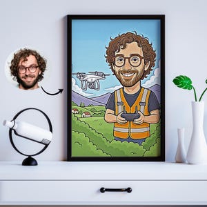 Custom Drone Operator Caricature Portrait | Personalized Drone Pilot Gift | Quadcopter Cartoon | Fun Drone Lover Gift for Brother & Hobbyist image 2