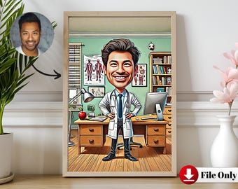 Personalisierte Innere Medizin Arzt Cartoon vom Foto-Geschenk für ihn - benutzerdefinierte Karikatur für Ärzte - einzigartiges medizinisches handgezeichnetes Porträt