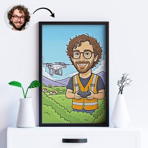 Custom Drone Operator Caricature Portrait | Personalized Drone Pilot Gift | Quadcopter Cartoon | Fun Drone Lover Gift for Brother & Hobbyist image 6