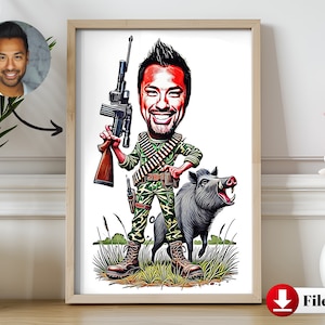 Hunter Cartoon Picture Drawing | Hunting Caricature Art for Personalized | Perfect Gift for Nature Lovers | Custom Caricature from Photo