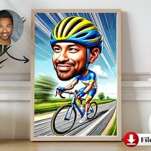 Fumetto di bicicletta personalizzato, ritratto di cartone animato personalizzato, regalo unico per gli appassionati di ciclismo e gli amanti della bicicletta, perfetto per i compleanni