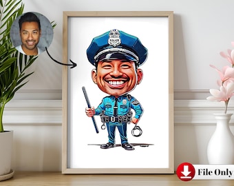 Customizable Police Cartoon Portrait From Photo - Personalized Caricature Drawing, Funny Gift for Law Enforcement & Police Officers