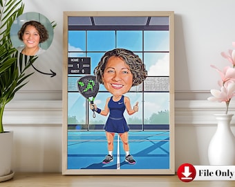 Caricatura de pádel personalizada a partir de una foto, caricatura de pádel, regalo de pádel, regalo divertido de tenis, regalo único para ella