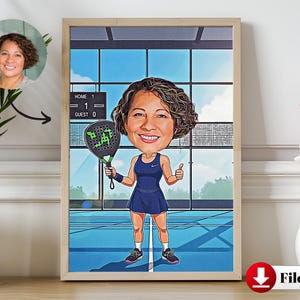 Personalized Paddle Tennis Cartoon from Photo, Padel Tennis Caricature, Padel Sport Gift, Funny Tennis Present, Unique Gift for Her