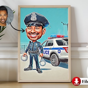 Personalized Police Officer Cartoon | Custom Caricature Gift From Photo | Funny Law Enforcement Portrait | Ideal Gift for Him