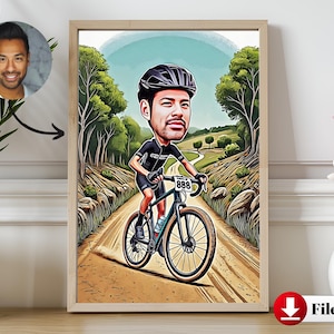 Cyclist Caricature: Personalized Off-Road Bike Cartoon - Hand-Drawn Digital Art