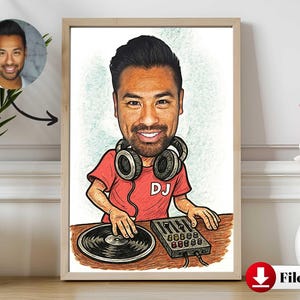 Custom DJ Cartoon Portrait from Photo – Personalized DJ Caricature Drawing, Unique DJ Gift Idea, Cartoon Logo Character Art - Gift For Him