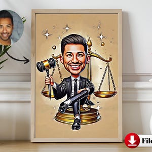 Regalo de caricatura de abogado personalizado para él: regalo de abogado de caricatura personalizado a partir de una foto: arte único y divertido para abogados y defensores