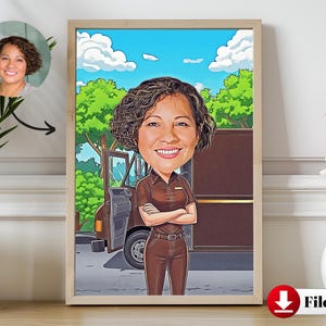 Trucking Life Gift for Her, Female Truck Driver Cartoon from Photo, Custom Woman Trucker Caricature, Delivery Driver Portrait Gift