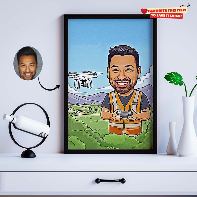 Custom Drone Operator Caricature Portrait | Personalized Drone Pilot Gift | Quadcopter Cartoon | Fun Drone Lover Gift for Brother & Hobbyist image 8
