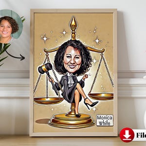 Personalized Lawyer Caricature Gift for Women - Custom Cartoon Attorney Gift from Photo - Unique, Fun Art for Lawyers & Advocates