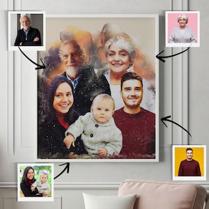 Ritratto commemorativo personalizzato ad acquerello, dipinto di famiglia personalizzabile da foto, omaggio artistico personalizzato per i propri cari - regalo ricordo unico
