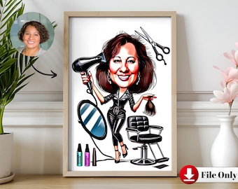 Personalized Cosmetologist Cartoon Portrait, Custom Cosmetologist Caricature Drawing from Photo, Funny Hairdresser Caricature