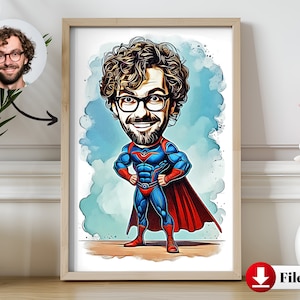 Superhero Cartoon Caricature | Custom Cartoon Drawing From Photo | Funny Personalized Drawing Art  | Unique Gift for Superhero Enthusiasts