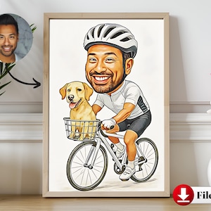 Dibujo animado de ciclista personalizado a partir de una foto / Regalo personalizado para ciclistas / Regalo ciclista único / Retrato dibujado a mano